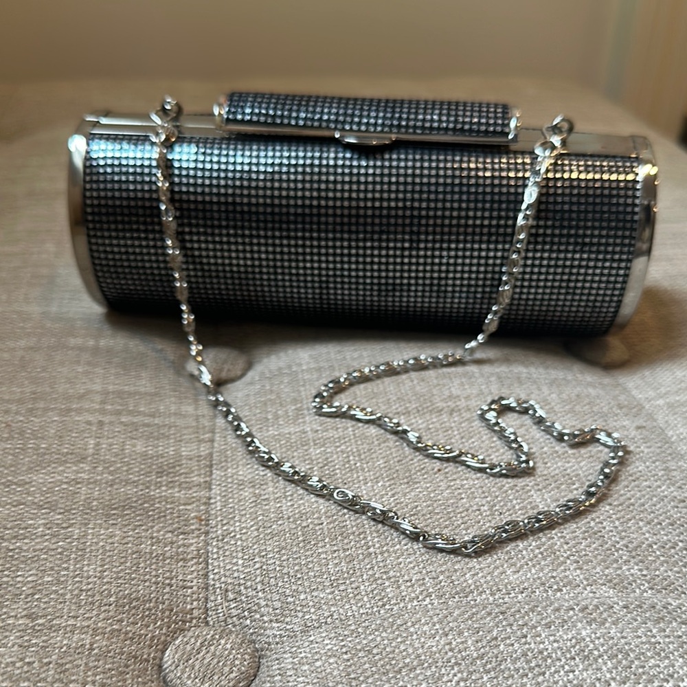 Jessica McClintock Black and Silver Cylinder Clutch